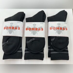 NEW BOMBAS Crew Calf Black Socks Men’s Medium Size 6-9 (3 pair)